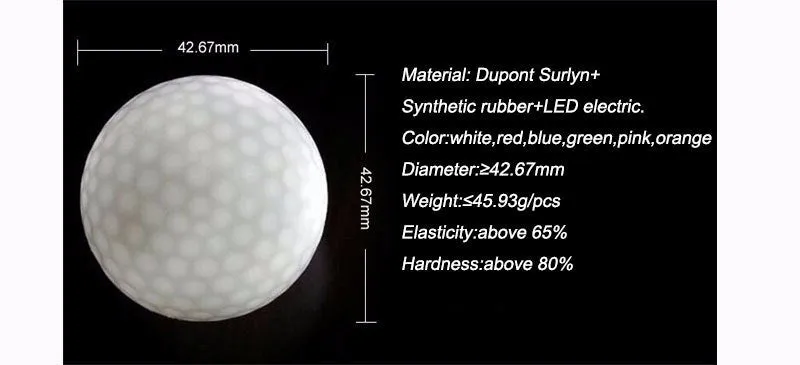 Glow Ball strobe golf ball on grass, random colour, 4.3 cm diameter