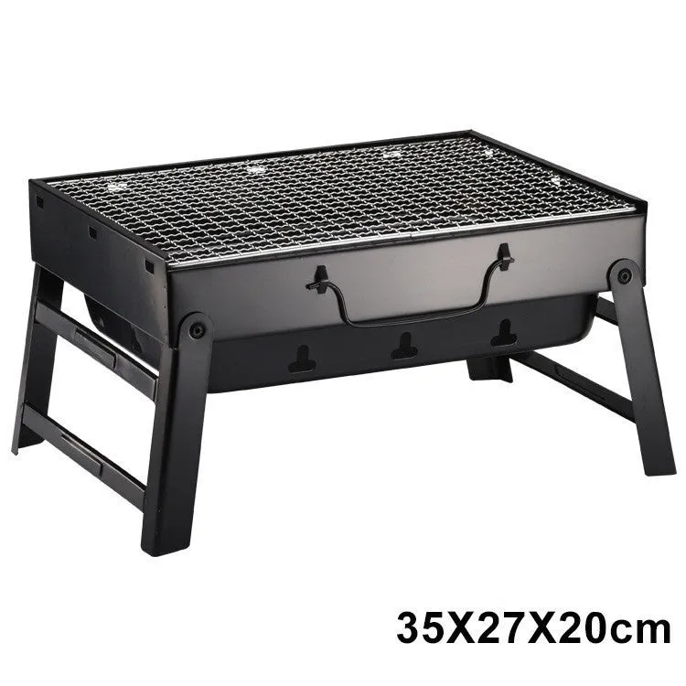 Black folding portable charcoal barbecue rack with iron chrome plated grill, 35x27 cm cooking area