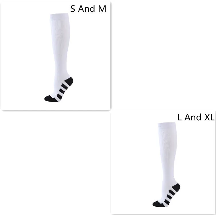 Athletic compression socks in black with three white bars, made from nylon silk with medium thickness for running