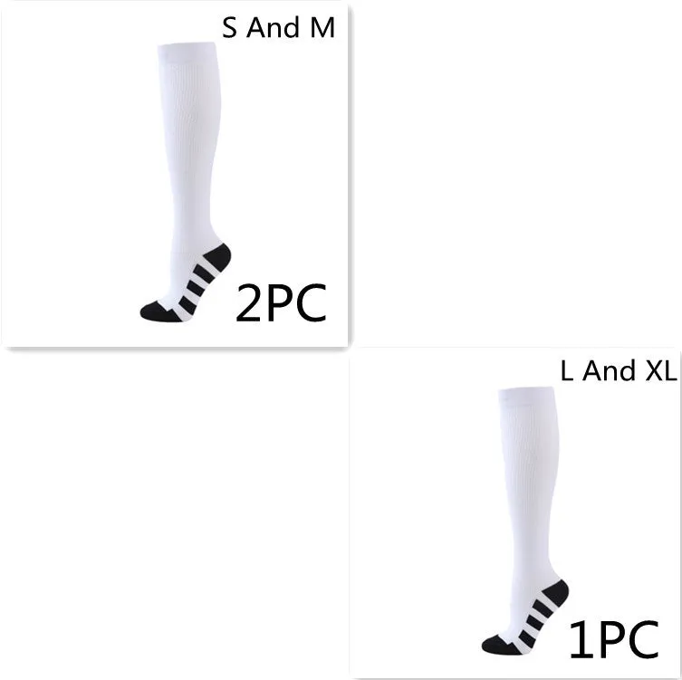 Athletic compression socks in black with three white bars, made from nylon silk with medium thickness for running