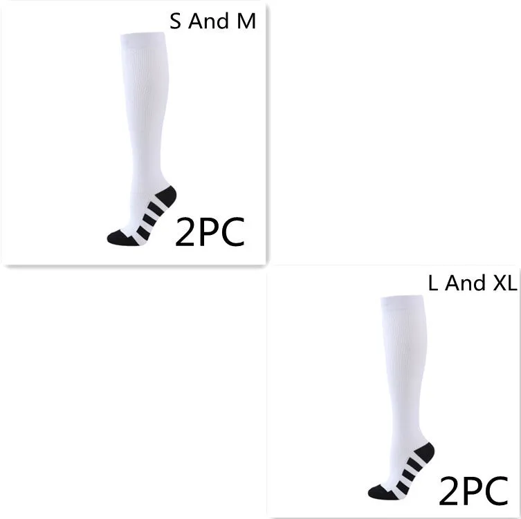 Athletic compression socks in black with three white bars, made from nylon silk with medium thickness for running