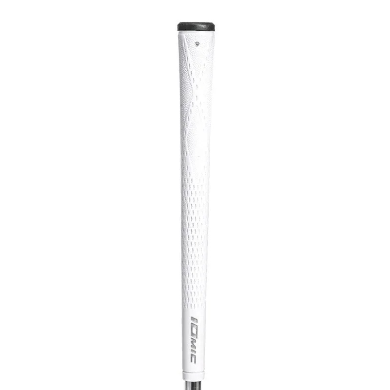 TPE material golf club grip shown in various colours including pink, red, and two-tone black with blue head.