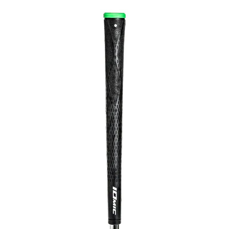 TPE material golf club grip shown in various colours including pink, red, and two-tone black with blue head.