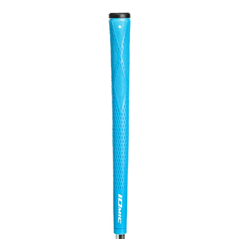 TPE material golf club grip shown in various colours including pink, red, and two-tone black with blue head.