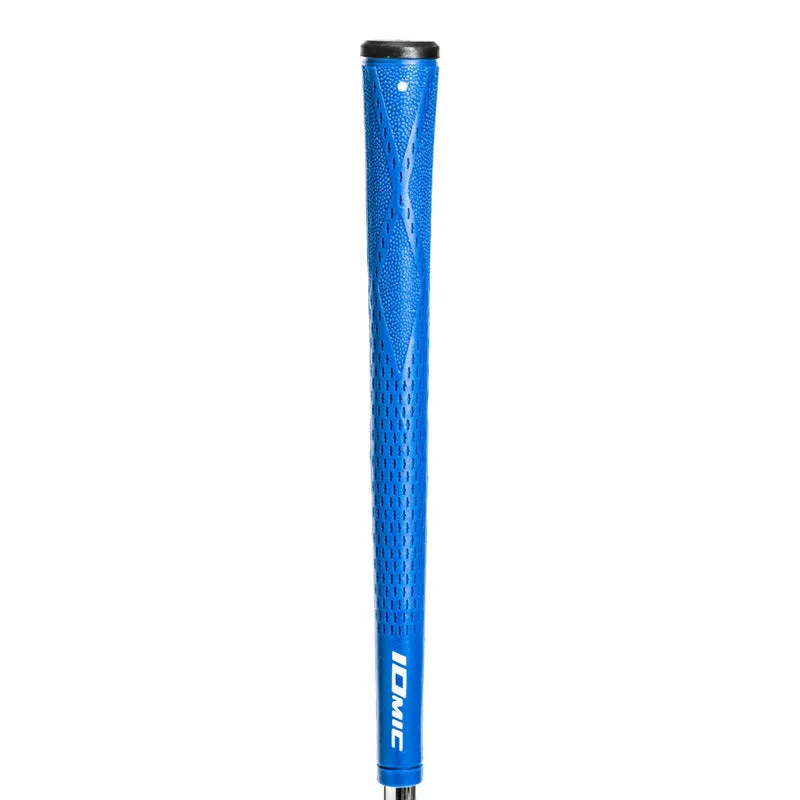 TPE material golf club grip shown in various colours including pink, red, and two-tone black with blue head.