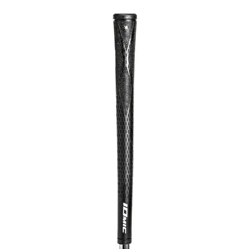 TPE material golf club grip shown in various colours including pink, red, and two-tone black with blue head.