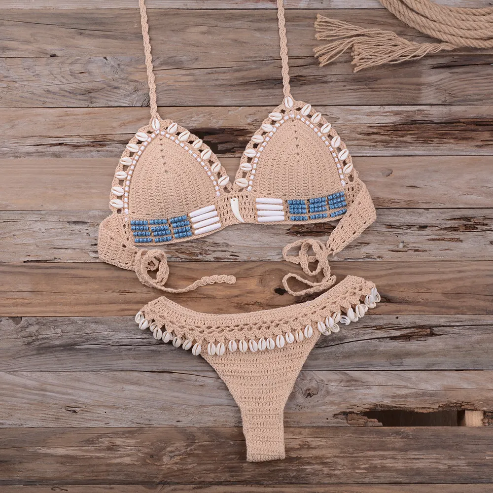 Women's beach vacation split swimsuit in blue with acrylic fabric and cotton lining
