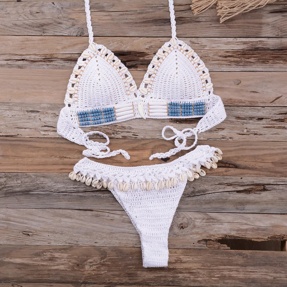 Women's beach vacation split swimsuit in blue with acrylic fabric and cotton lining