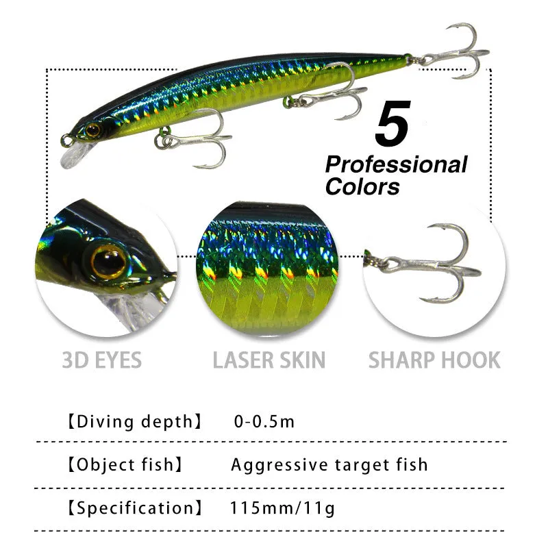 Fishing Lure Weights Bass Fishing Topwater Lure 11g 11.5cm ABS treble hook