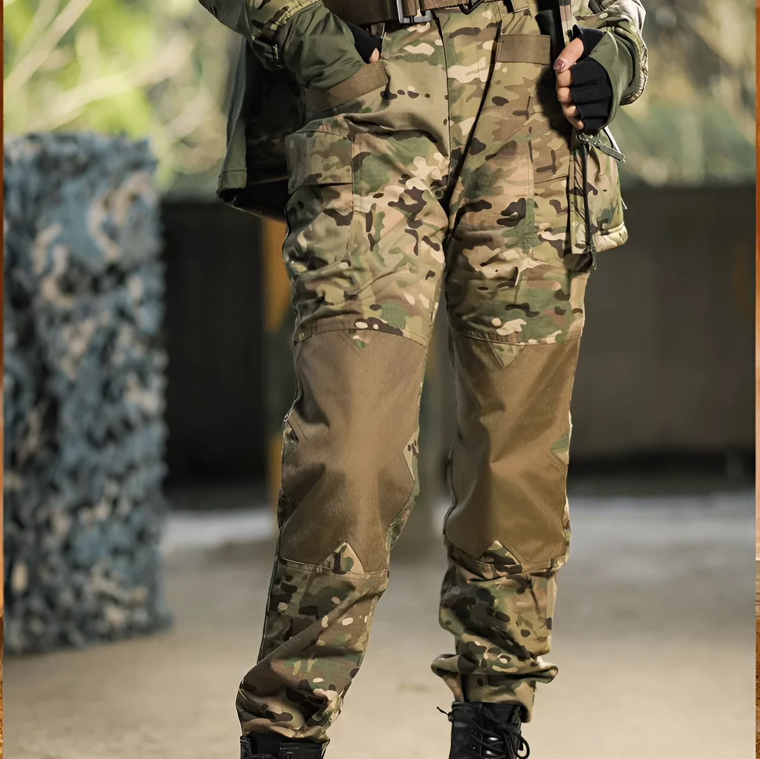 Quartermaster Camouflage Tactical Pants in dark night camouflage colour, slim fit, quick-drying polyester cotton fabric