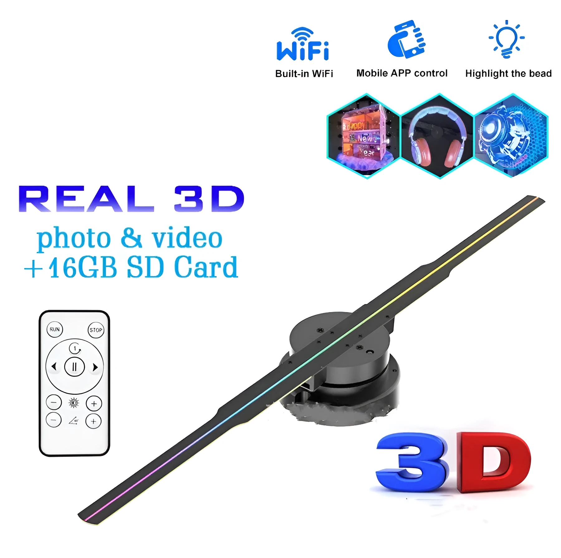 42cm stereo rotating suspension naked eye 3D holographic projector PD42 with universal bright LED