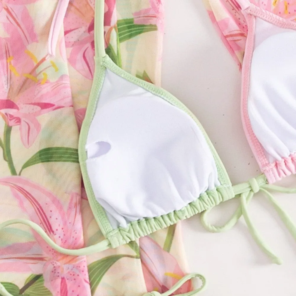 Women's printed quick-dry polyester bikini swimsuit on a mannequin