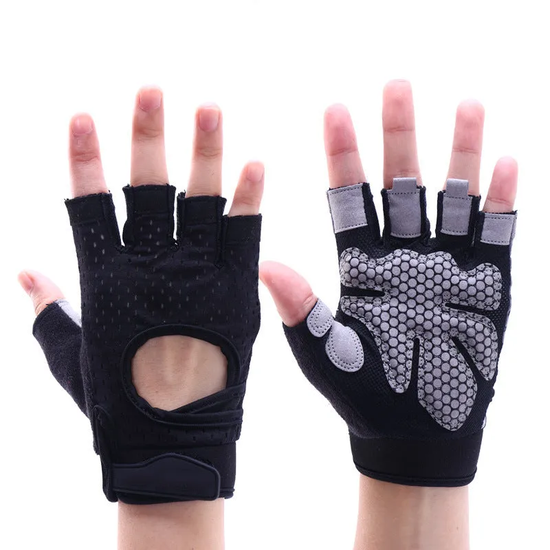 Nylon fitness gloves in black with wristband for dumbbell and horizontal bar training