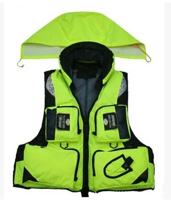 Orange men's outdoor fishing life vest with detachable lining, sleeveless Oxford cloth waistcoat on white background