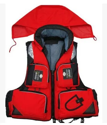 Orange men's outdoor fishing life vest with detachable lining, sleeveless Oxford cloth waistcoat on white background