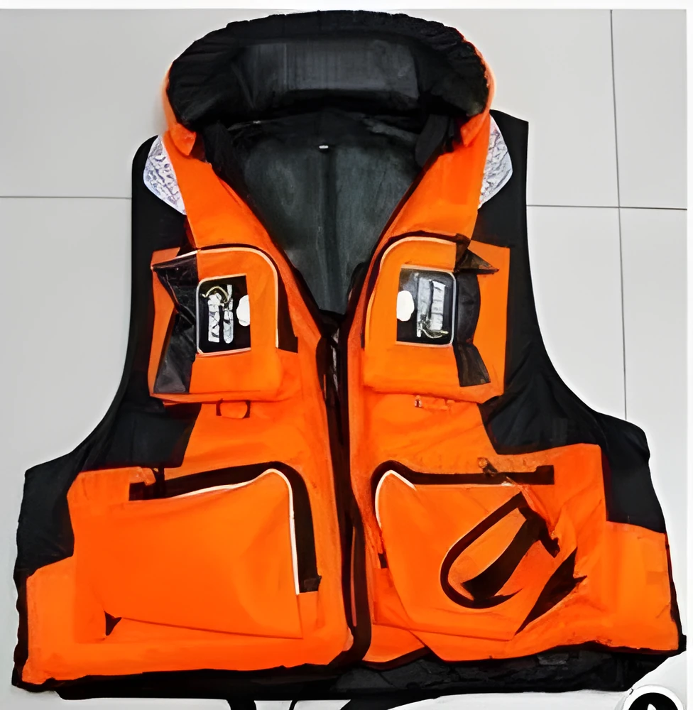 Orange men's outdoor fishing life vest with detachable lining, sleeveless Oxford cloth waistcoat on white background