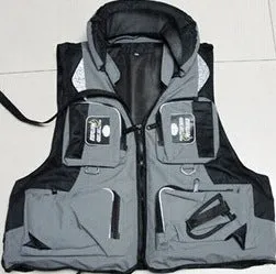 Orange men's outdoor fishing life vest with detachable lining, sleeveless Oxford cloth waistcoat on white background