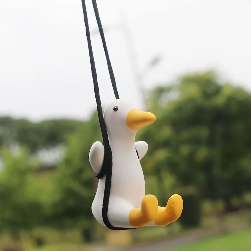 Colourful straw hat duck car hanging ornament on rearview mirror with textile hat