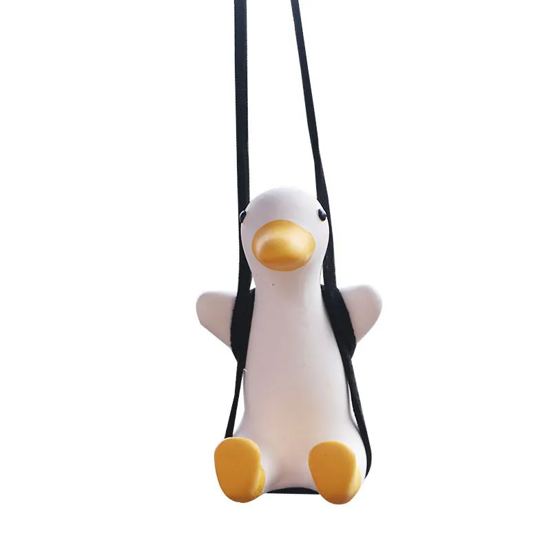 Colourful straw hat duck car hanging ornament on rearview mirror with textile hat