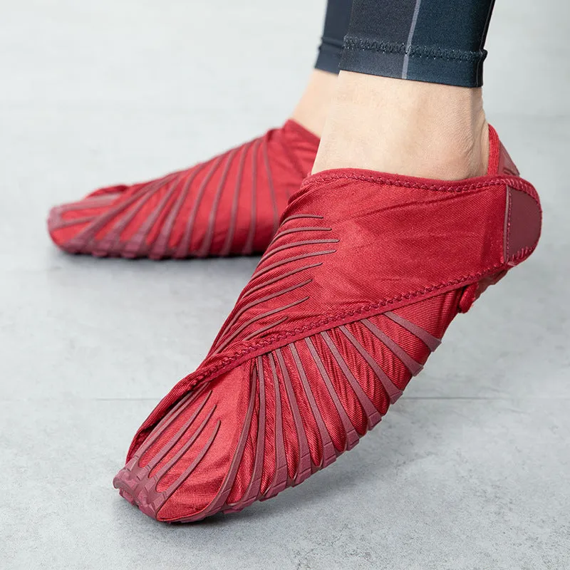 Unisex fitness treadmill dance shoes in red with elastic waterproof cloth upper and KPU outsole