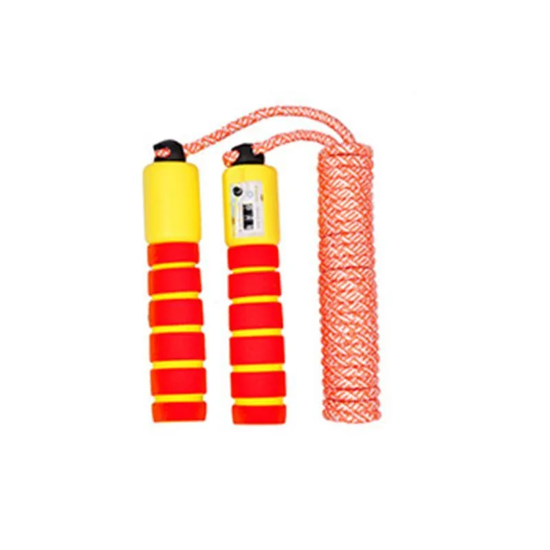 Children's counting skipping rope in rose red with pink count, NBR and cotton braided material