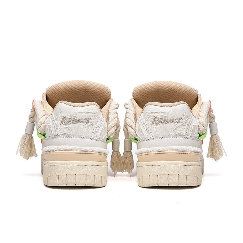 Creamy white retro skateboard shoes with lace-up front and low platform heel
