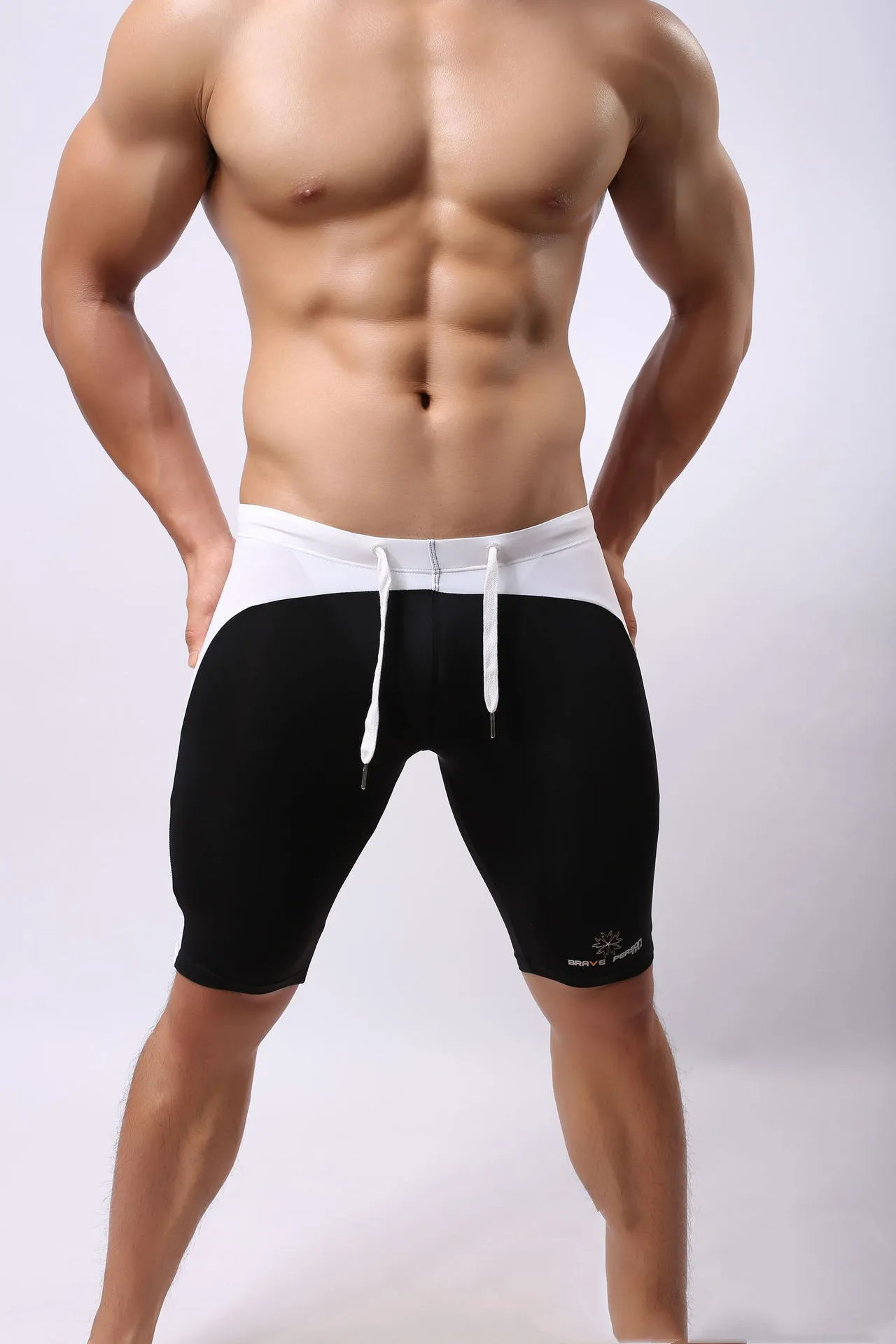 Brave Person men's swimming trunks and fitness pants in colour-blocked nylon, available in red black fluorescent green and sky blue