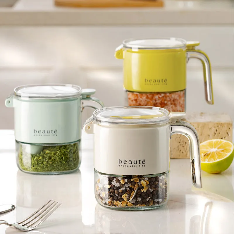 Light luxury pressed sealed glass seasoning can in warm white gray, 9x13.6x10.5cm