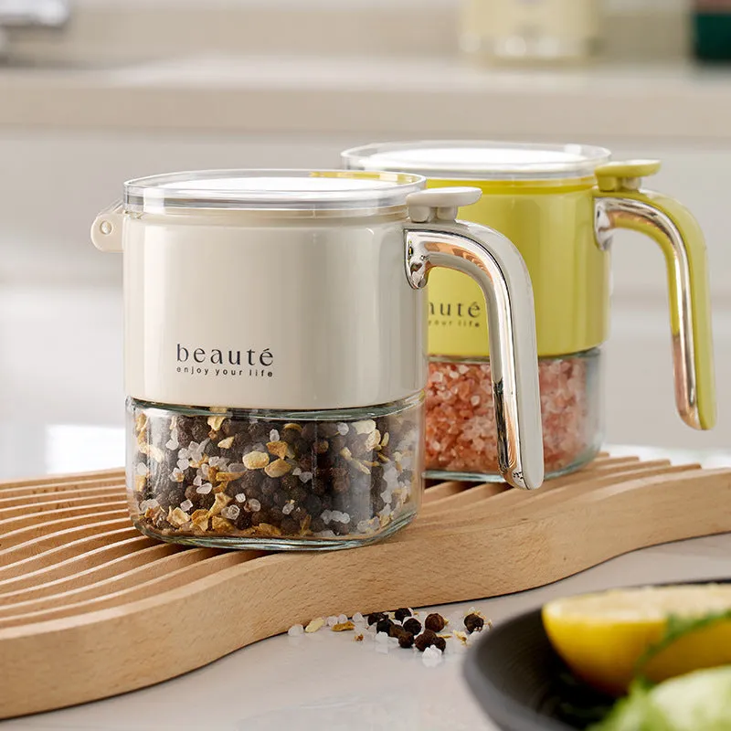 Light luxury pressed sealed glass seasoning can in warm white gray, 9x13.6x10.5cm