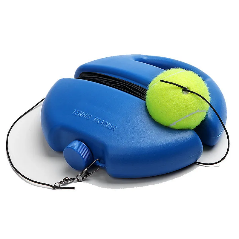 Blue chemical fibre tennis trainer with line on a flat surface