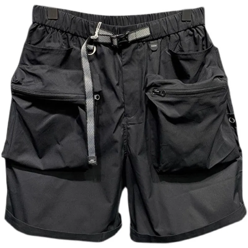 Men's large size work shorts with pockets in black or grey with straight-leg styling