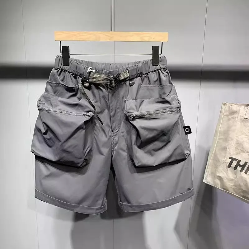 Men's large size work shorts with pockets in black or grey with straight-leg styling