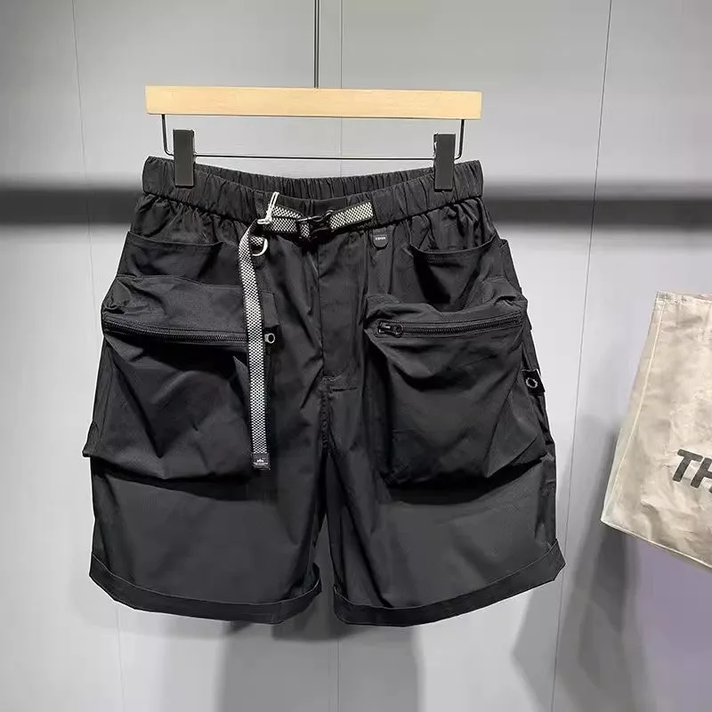 Men's large size work shorts with pockets in black or grey with straight-leg styling