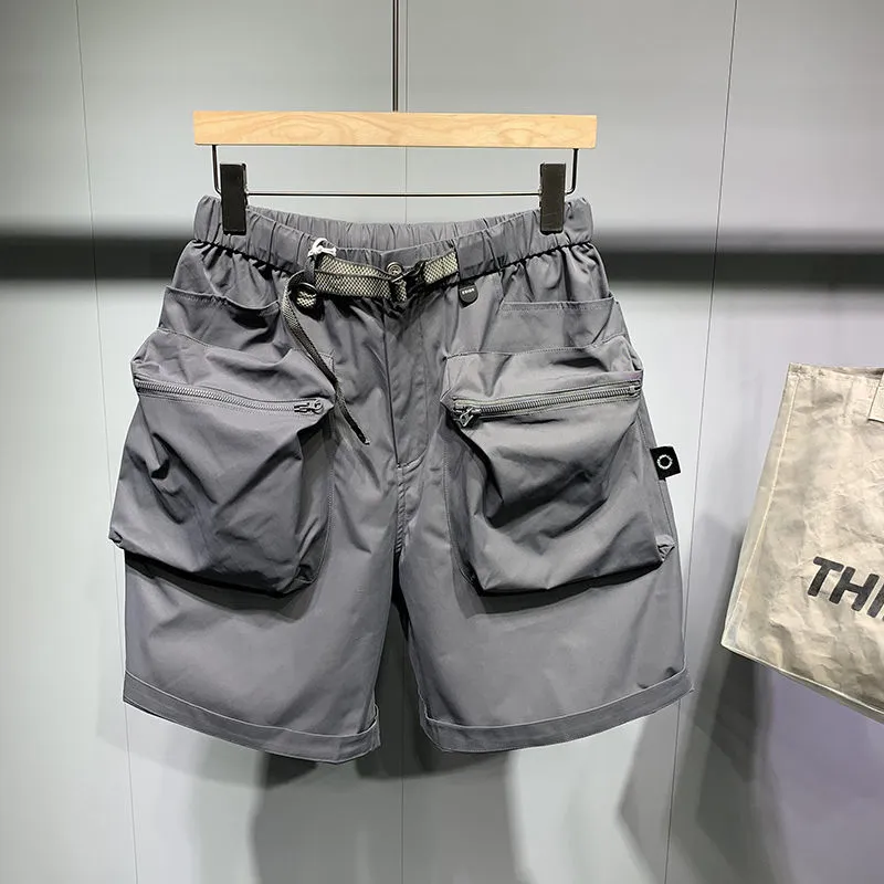 Men's large size work shorts with pockets in black or grey with straight-leg styling