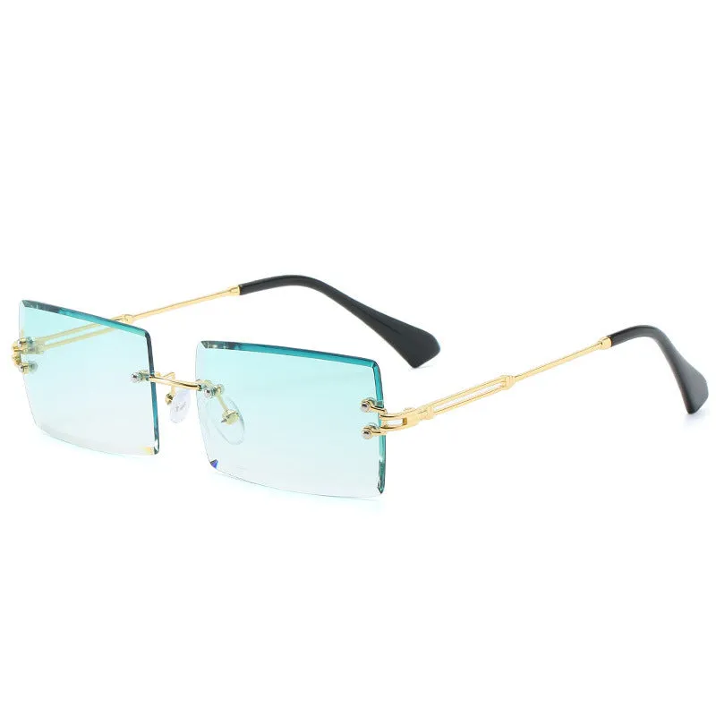 Fashion rimless cut edge square sunglasses with PC lens and plastic metal frame in gold grey colour option