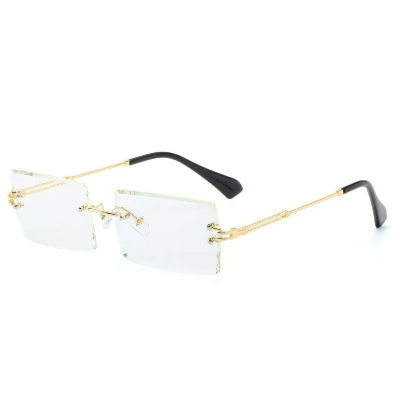 Fashion rimless cut edge square sunglasses with PC lens and plastic metal frame in gold grey colour option
