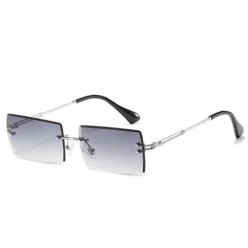 Fashion rimless cut edge square sunglasses with PC lens and plastic metal frame in gold grey colour option