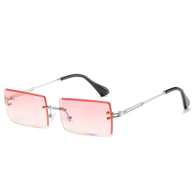 Fashion rimless cut edge square sunglasses with PC lens and plastic metal frame in gold grey colour option