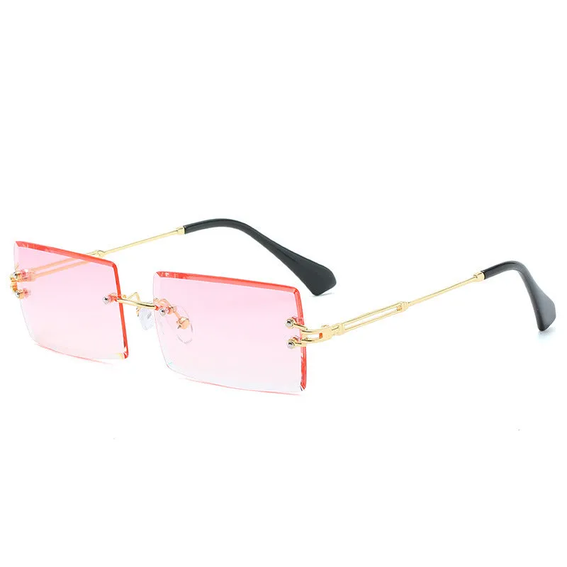 Fashion rimless cut edge square sunglasses with PC lens and plastic metal frame in gold grey colour option