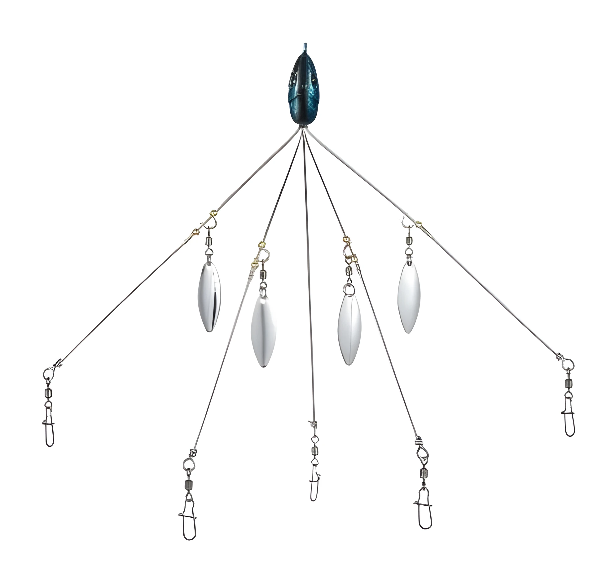 Bassdash umbrella fishing lure rig with 5 swivels and rotating metal sequins
