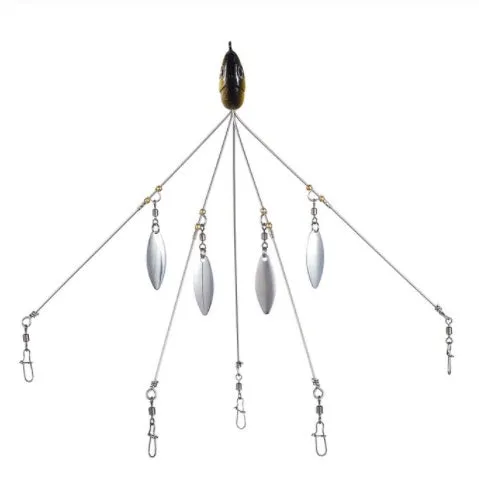 Bassdash umbrella fishing lure rig with 5 swivels and rotating metal sequins