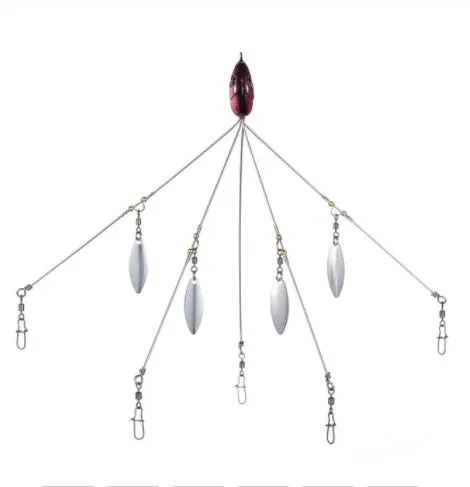 Bassdash umbrella fishing lure rig with 5 swivels and rotating metal sequins
