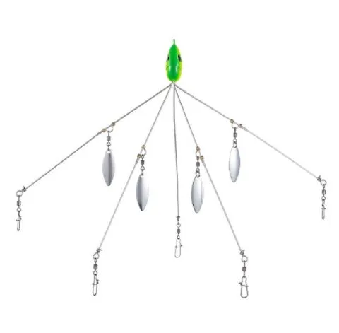 Bassdash umbrella fishing lure rig with 5 swivels and rotating metal sequins