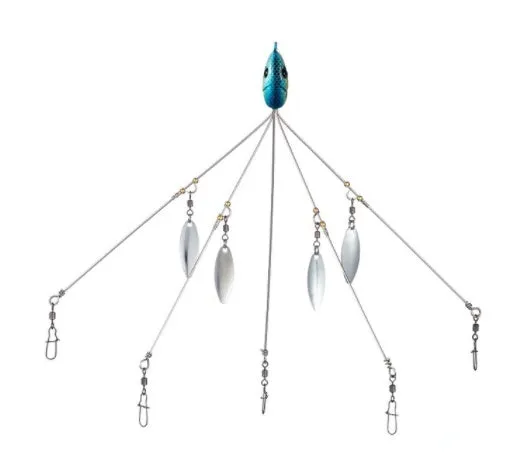 Bassdash umbrella fishing lure rig with 5 swivels and rotating metal sequins