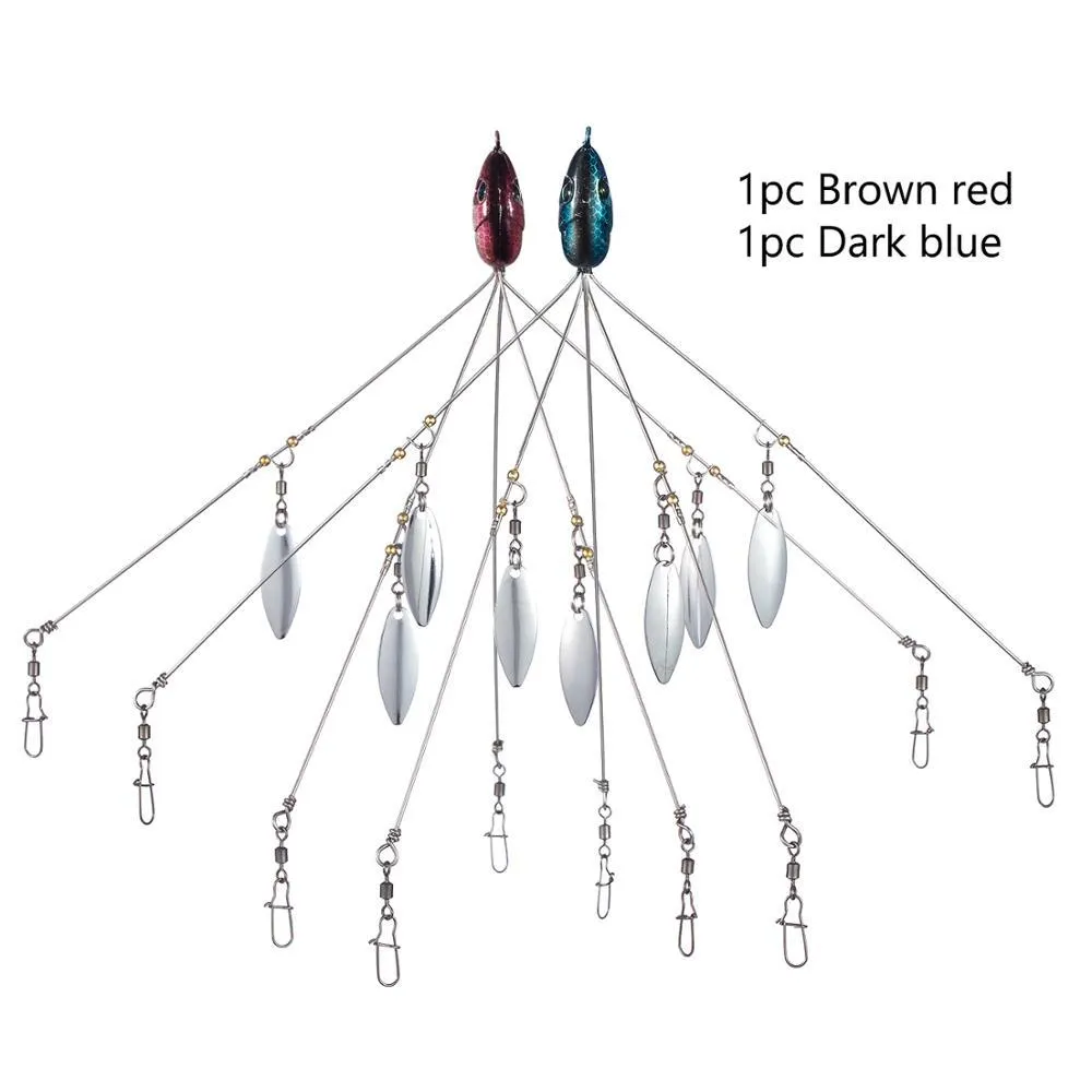 Bassdash umbrella fishing lure rig with 5 swivels and rotating metal sequins
