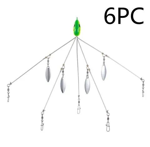 Bassdash umbrella fishing lure rig with 5 swivels and rotating metal sequins