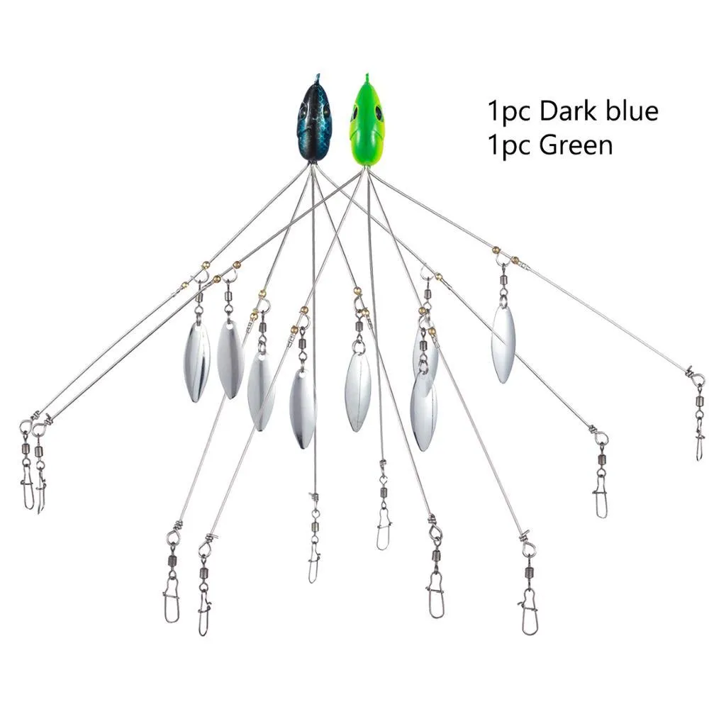 Bassdash umbrella fishing lure rig with 5 swivels and rotating metal sequins