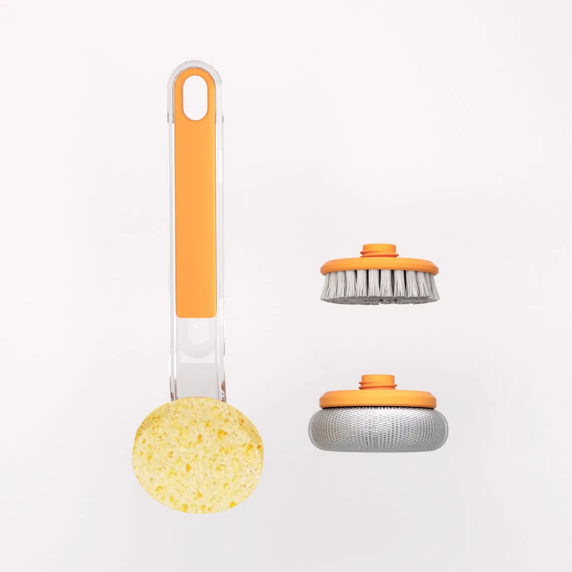 Long handle multi functional frying wok brush in blue with plastic cleaning ball head
