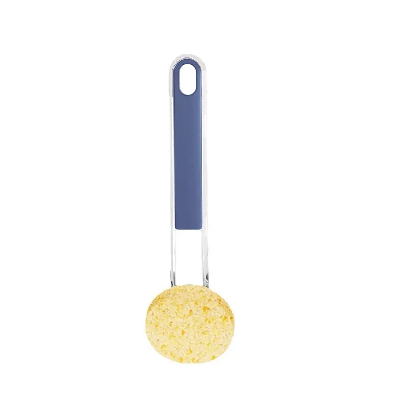 Long handle multi functional frying wok brush in blue with plastic cleaning ball head