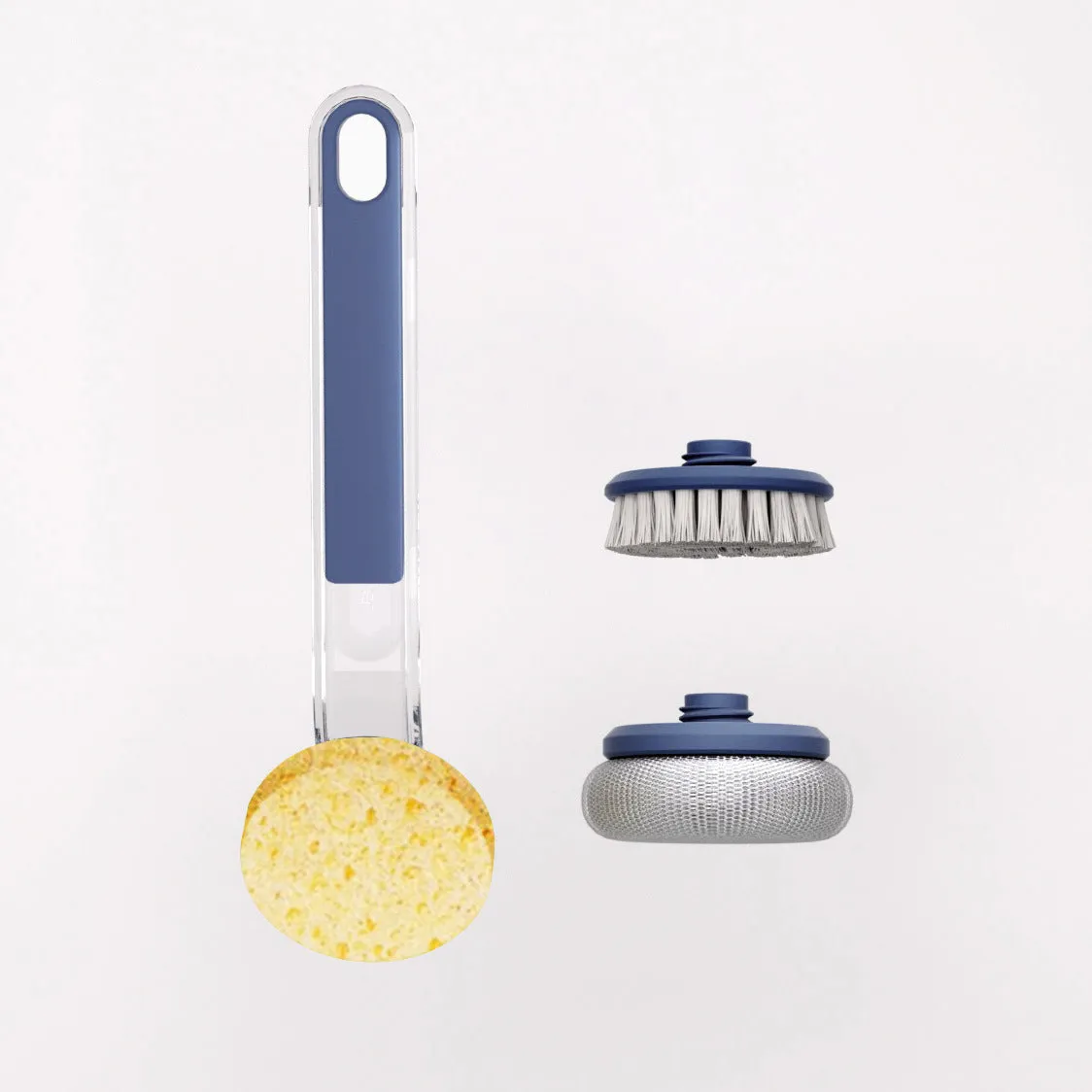 Long handle multi functional frying wok brush in blue with plastic cleaning ball head